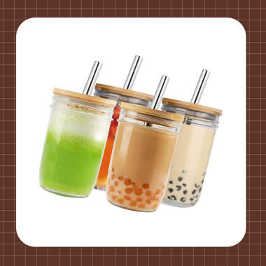 6 Pack Drinking Glass Mugs with Bamboo Lids and Straws 550ml Drinking Jar  Wide Mouth Drinking Clear Glasses Coffee Cups 