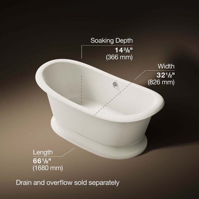 Artifacts® 66" x 33" Pedestal Soaking Cast Iron Bathtub, Biscuit
