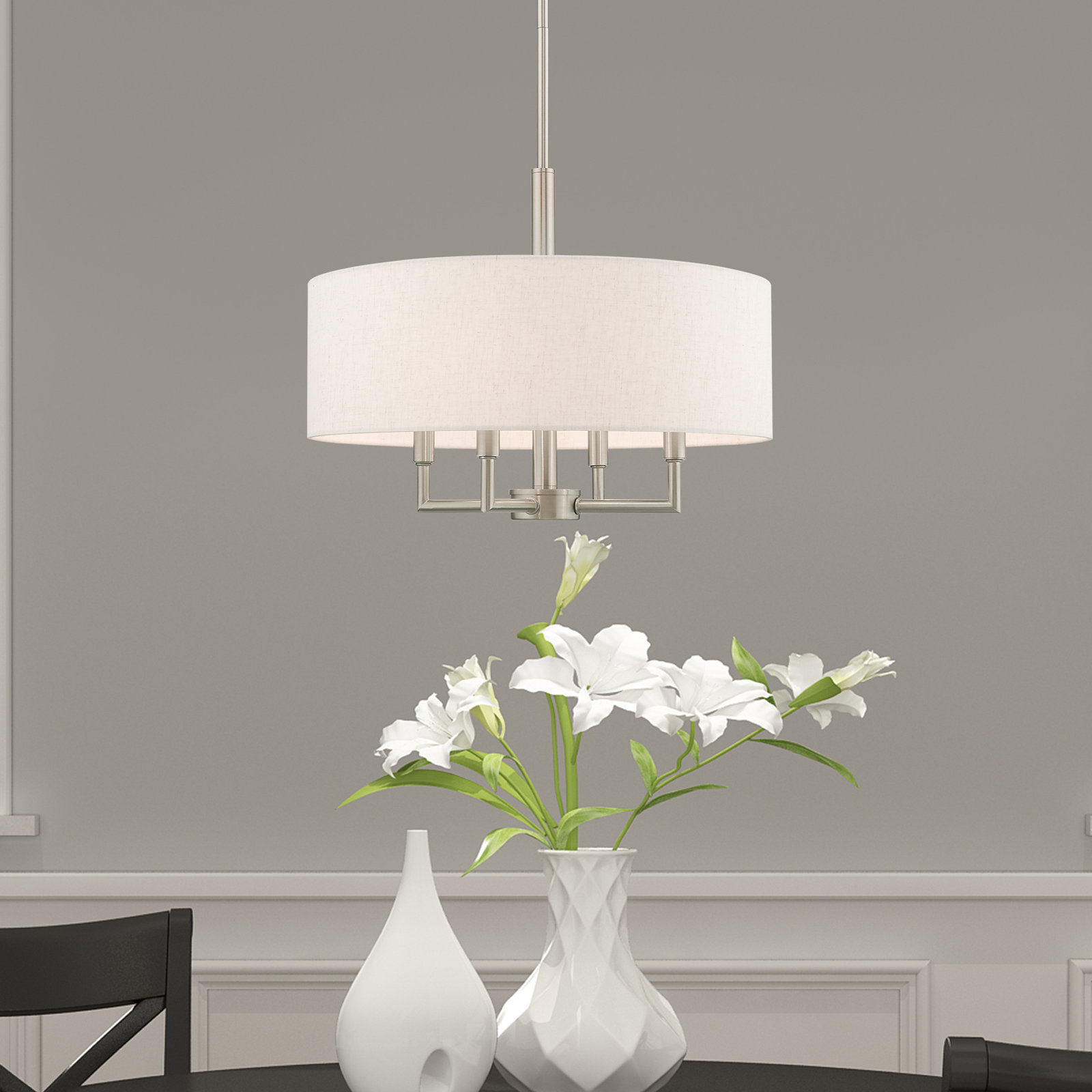 Flaire 4-Light Dimmable Shaded Drum Chandelier, Brushed Nickel