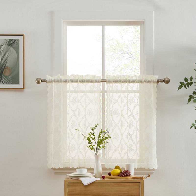 Adrik Floral Cafe Curtain, Ivory, 30"W x 36"L
