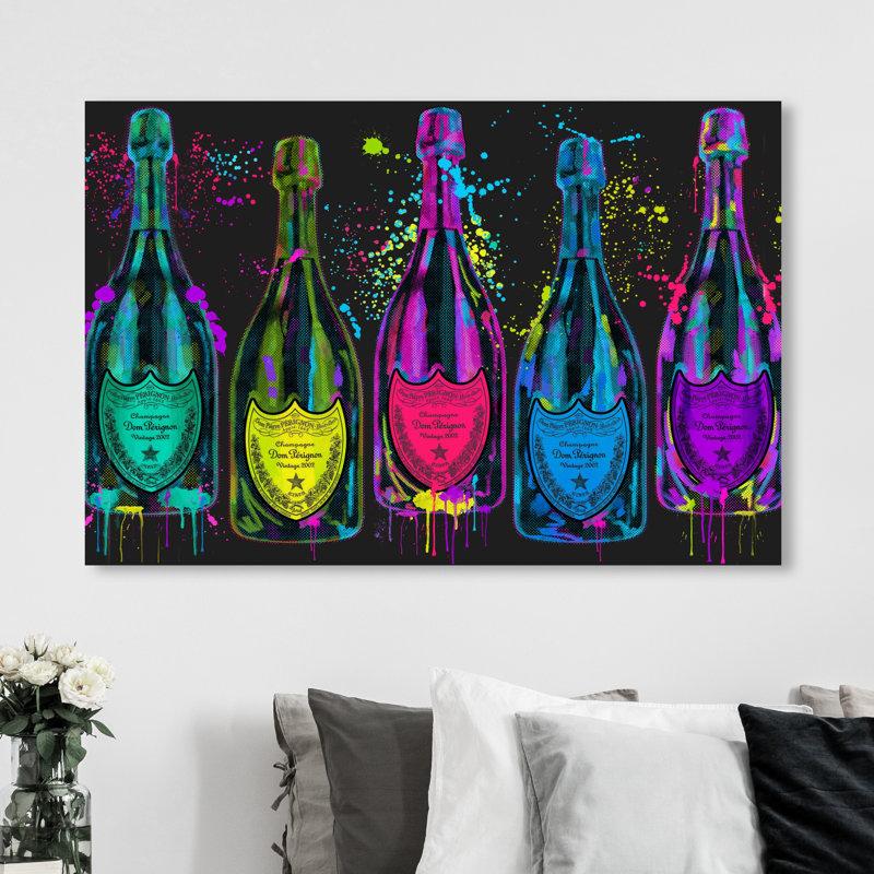 Drinks and Spirits Luminous Party Champagne Bottles, impression sur toile, H 24 po x l 36 po, Toile tendue