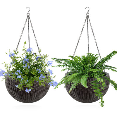 13.4 Inch Self-watering Hanging Planter With Water Level Indicator, 2 Brown, Large Capacity, Root-rot For Indoor And Balcony Decor Brown Of 2, Scene