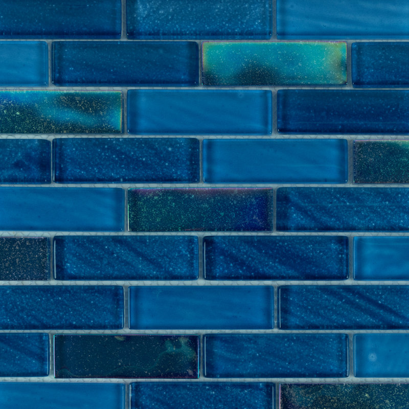 Swimming Pool 1" X 3" Straight Edge Glass Mosaic Tile, Pacific Shimmer