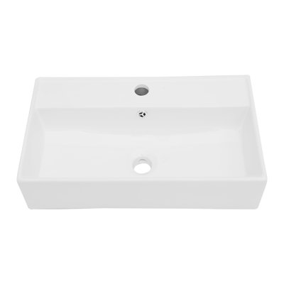 21X12 Inch White Ceramic Rectangle Wall Mount Bathroom Sink With Single Faucet Hole And Overflow(Includes Only The Bathroom Sink)