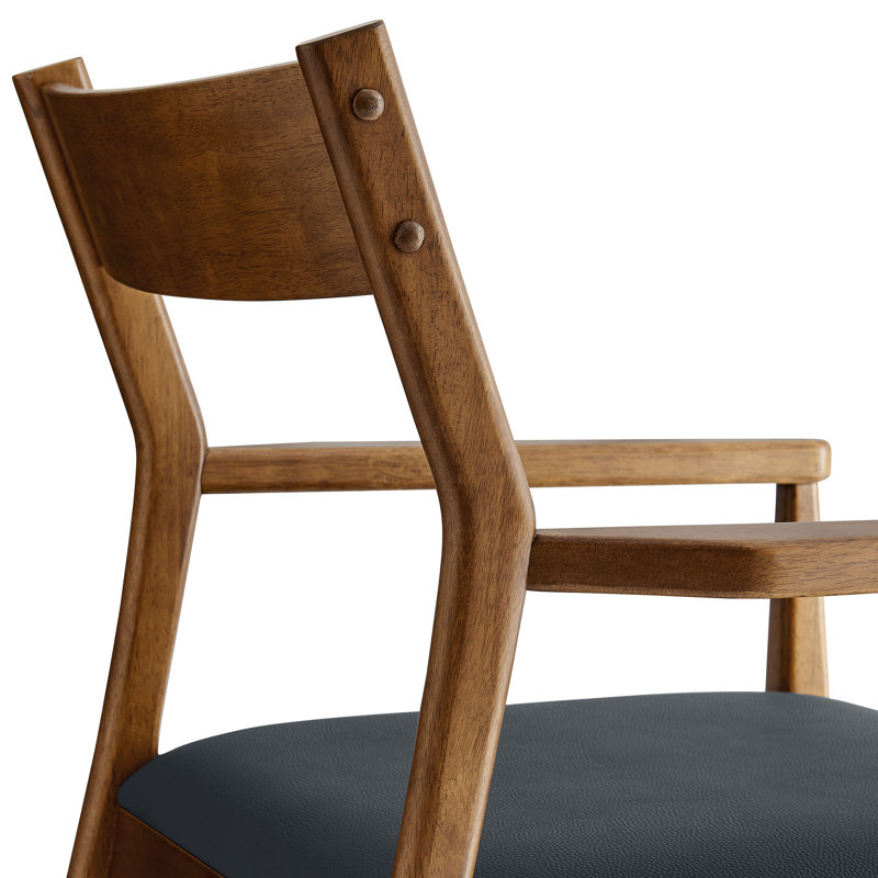 Solara Fabric Wood Dining Armchairs Set Of 2, Black, Walnut