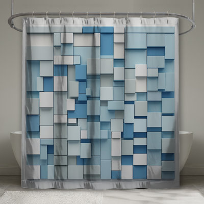 Rideaux de douche bleus / blancs à blocs rectangulaires extra longs