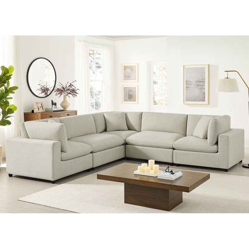Vinessa Modular 5-Piece Sectional, Beige Polyester