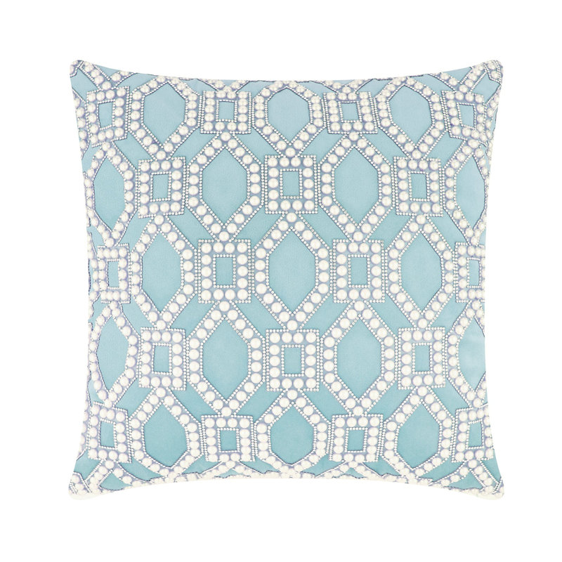 Coussin Sparkles Home Faux perles, strass et insertions de plumes incluses, Carré 16 po, Turquoise