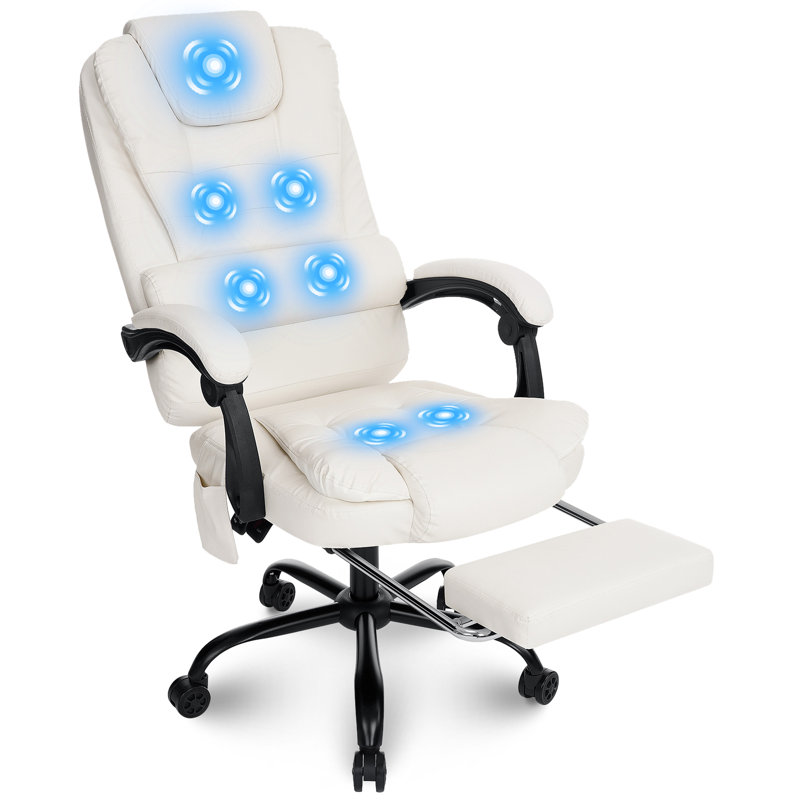 Fauteuil de bureau ergonomique avec repose-pieds Massage, Blanc