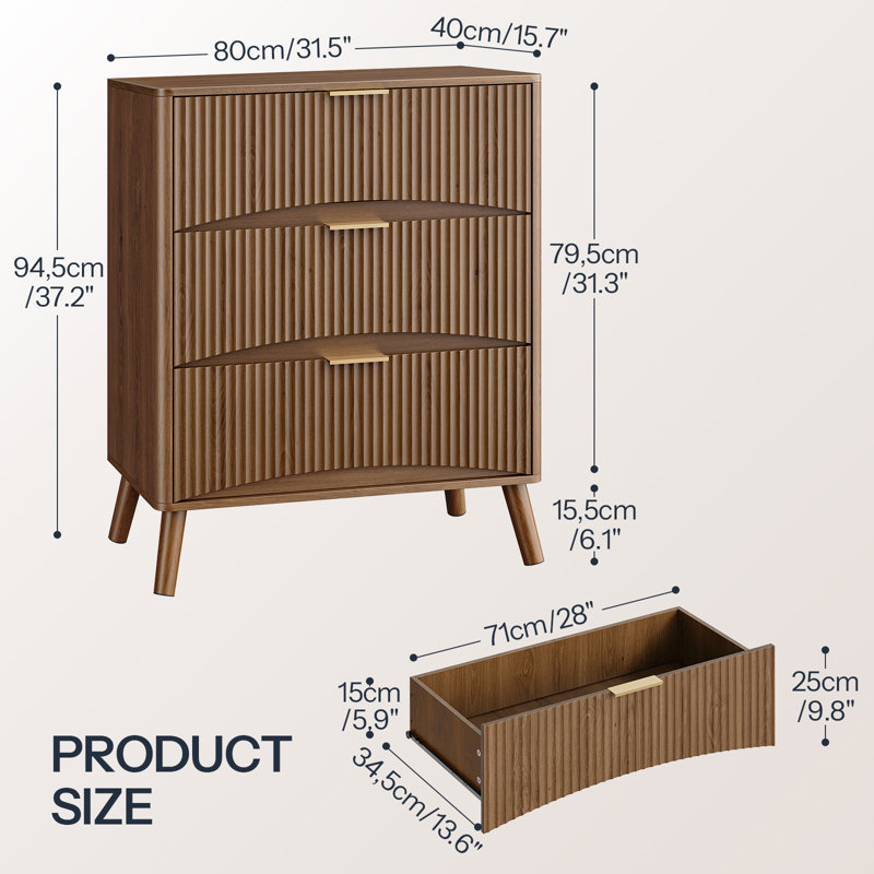 31.5"W 3-Drawer Dresser for Bedroom