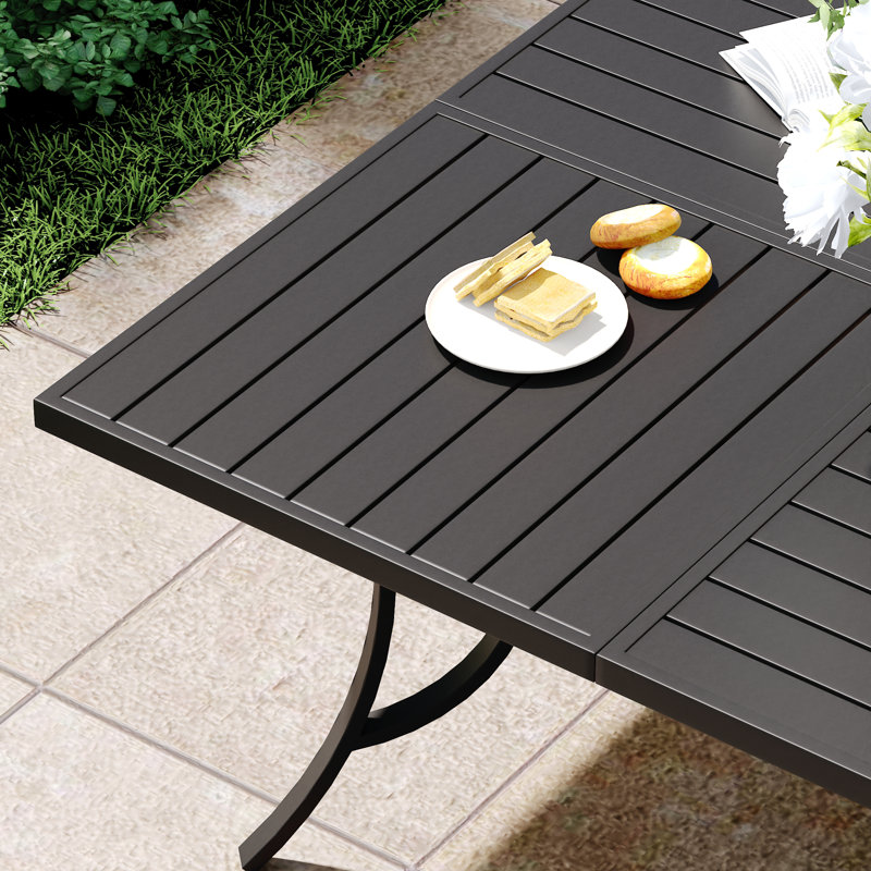 Ensemble repas d'extérieur carré pour 8 personnes avec chaises empilables, Gris / noir / noir