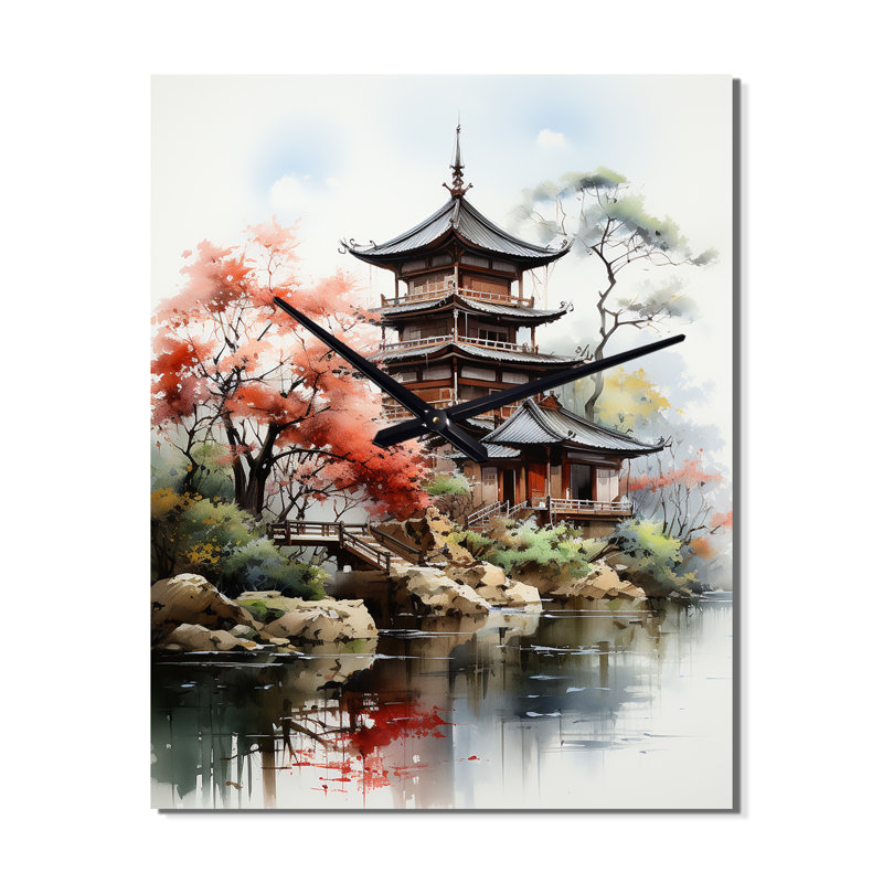 Ilma - Horloge murale asiatique surdimensionnée, H 32 po x l 24 po x P 1 po