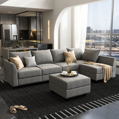 Tremee U shaped Upholstered Modular Sectional Storage Sofa Couch