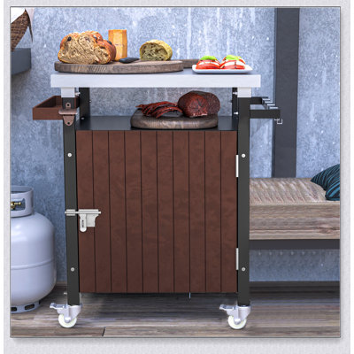 Chariot de barbecue extérieur avec plateau en acier inoxydable, rangement spacieux et îlot de cuisine pour patio