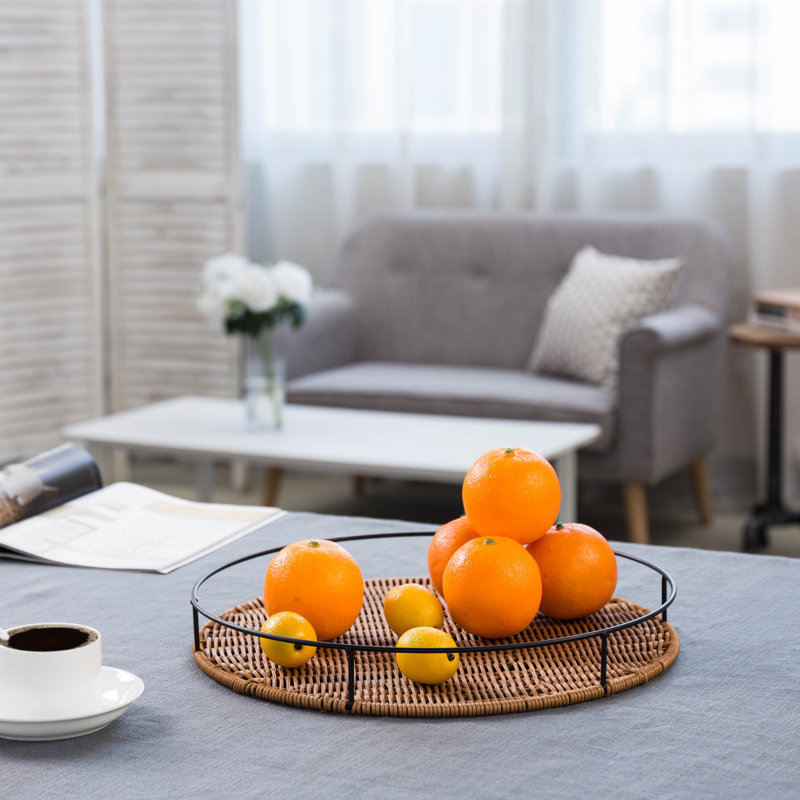 38.1cm W Woven Rattan Ottoman/Coffee Table Tray