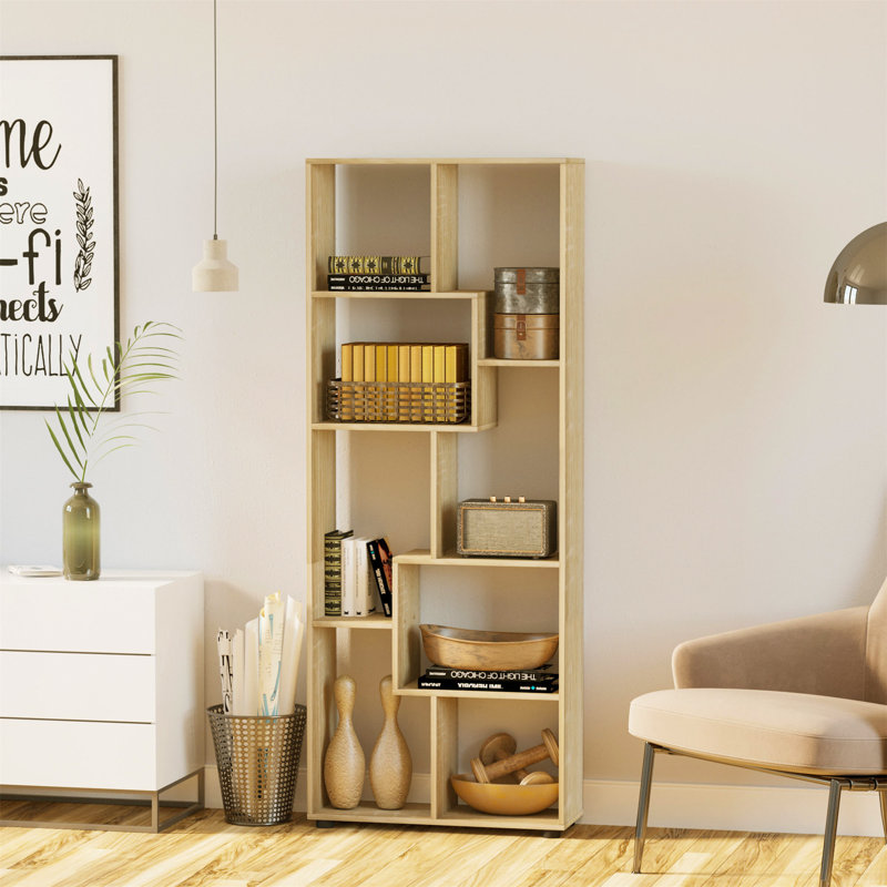 Ramani Geometric Bookcase, Oak, 178cm H x 70cm W x 24cm D