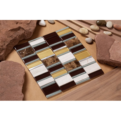 Tallia Random Sized Natural Stone/Metal Glass Random Mosaic Wall & Floor Tile
