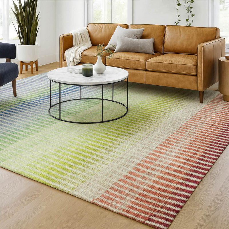 Premium Machine Washable Mayfield AMF2313 Stripes Rug, 8' x 10', Paprika