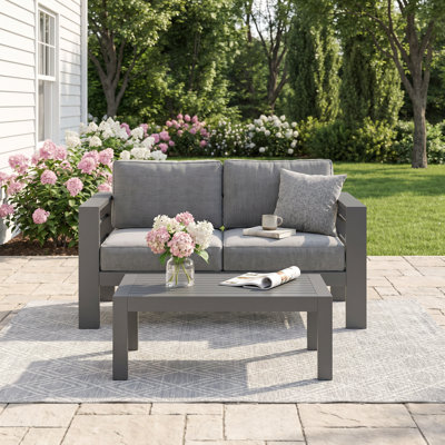 2-Person All Aluminum Outdoor Conversation Set With Cushions
