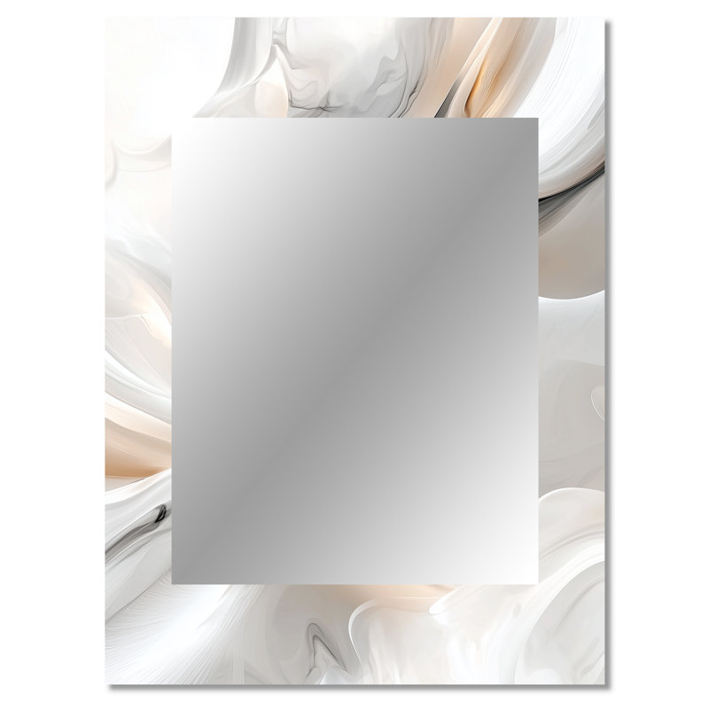 «White Ripples Of Stone III - Waves Unique Mirror», grand miroir mural blanc, reproduction d'art en métal, 40 po x 30 po