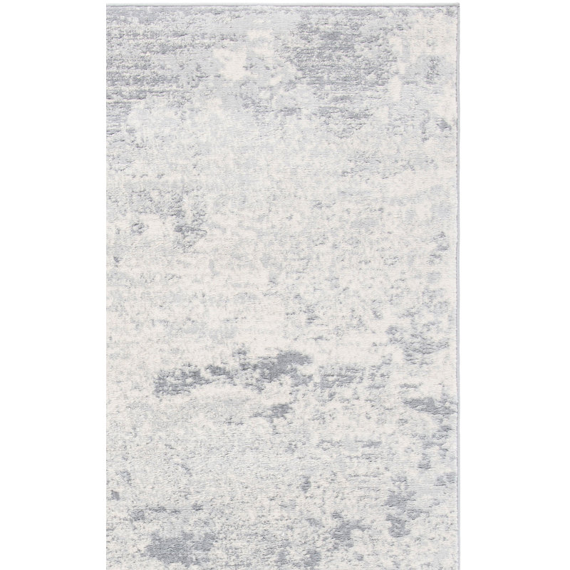 Tapis abstrait gris clair / bleu N'Keal, Grey/Ivory, Rectangulaire 3 pi x 5 pi