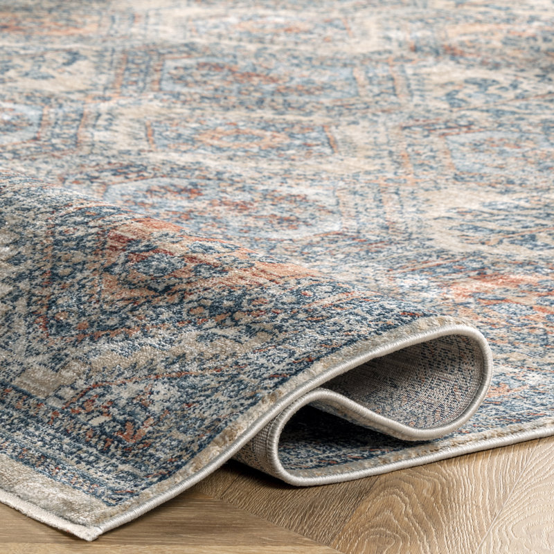 Geometric Gray/Orange/Ivory Area Rug, Rectangle 4' x 6' 3"