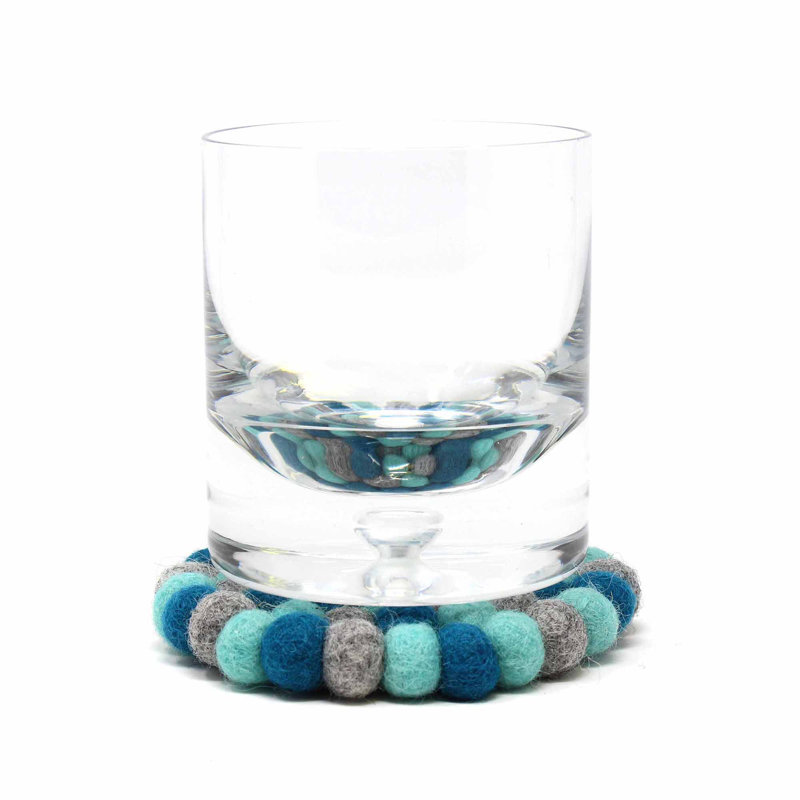 Sous-verre à billes de feutre fabriqué à la main, Bleu