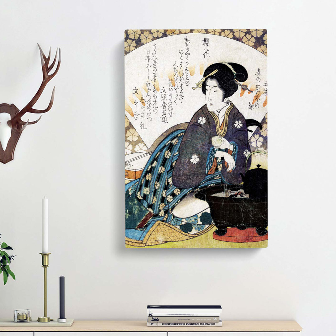 Courtesan Drinking Tea by Yashima Gakutei - Wrapped Canvas