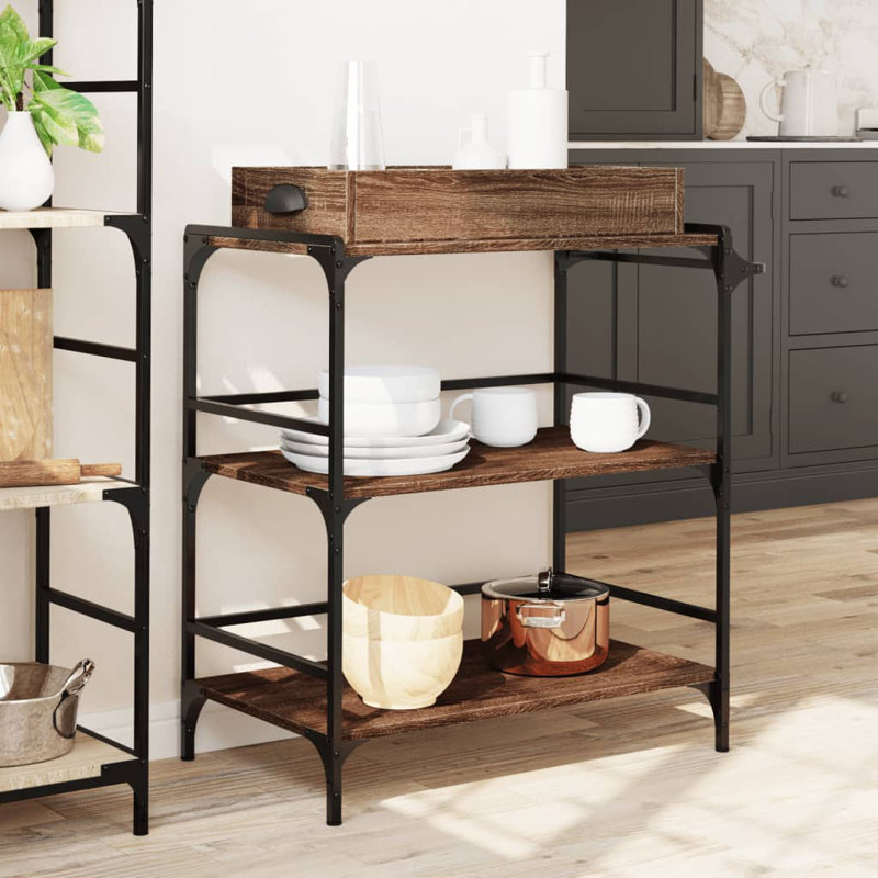 Osterman Metal Bar Cart, Brown Oak