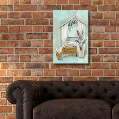 Art mural en verre acrylique épique «Attic Aqua Bathroom 2» par Silvia Vassileva, 16 po x 24 po