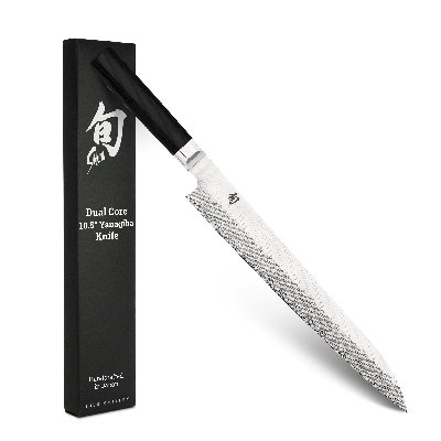 Shun Dual Core 10.5" Yanagiba Knife, Handcrafted Japanese Sashimi Knife, VG10 and VG2 Damascus Steel Blade, Pakkawood Handle, Versatile Japanese Kitchen Tool