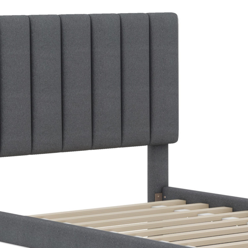 Lit plateforme tapissier avec lit gigogne et tiroirs, Gris, Lit simple