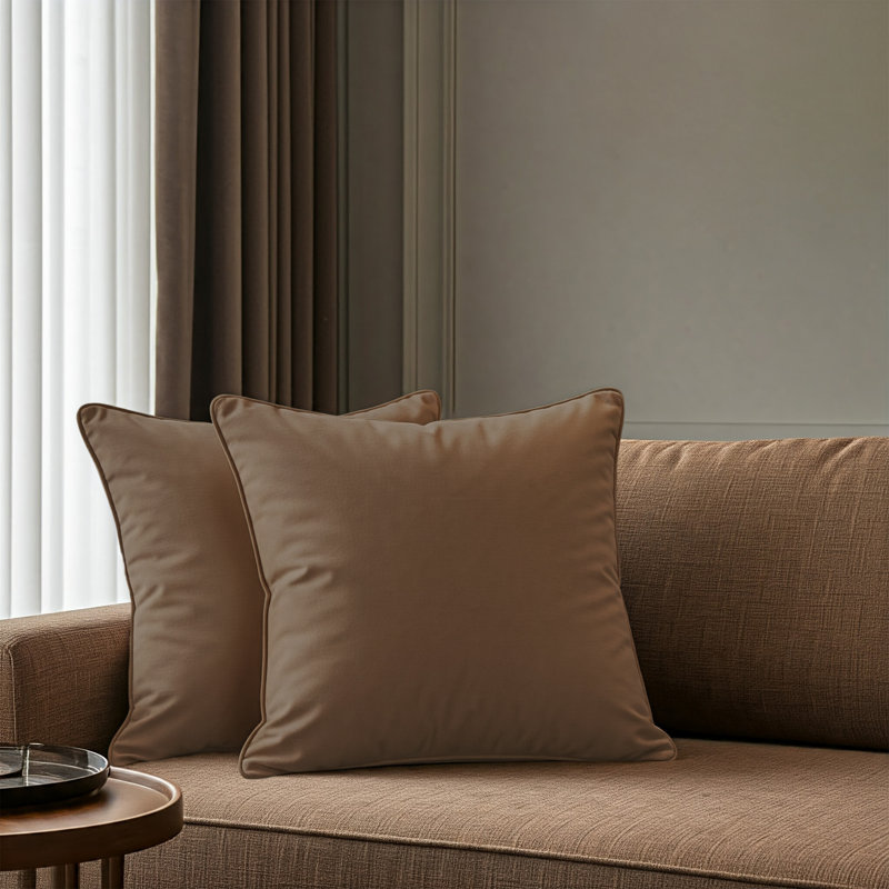 A1HC Set of 2 Luxurious Velvet Throw Pillow Covers — Soft Decorative Cushions with Hidden Zipper, 18" x 18", Cocoa