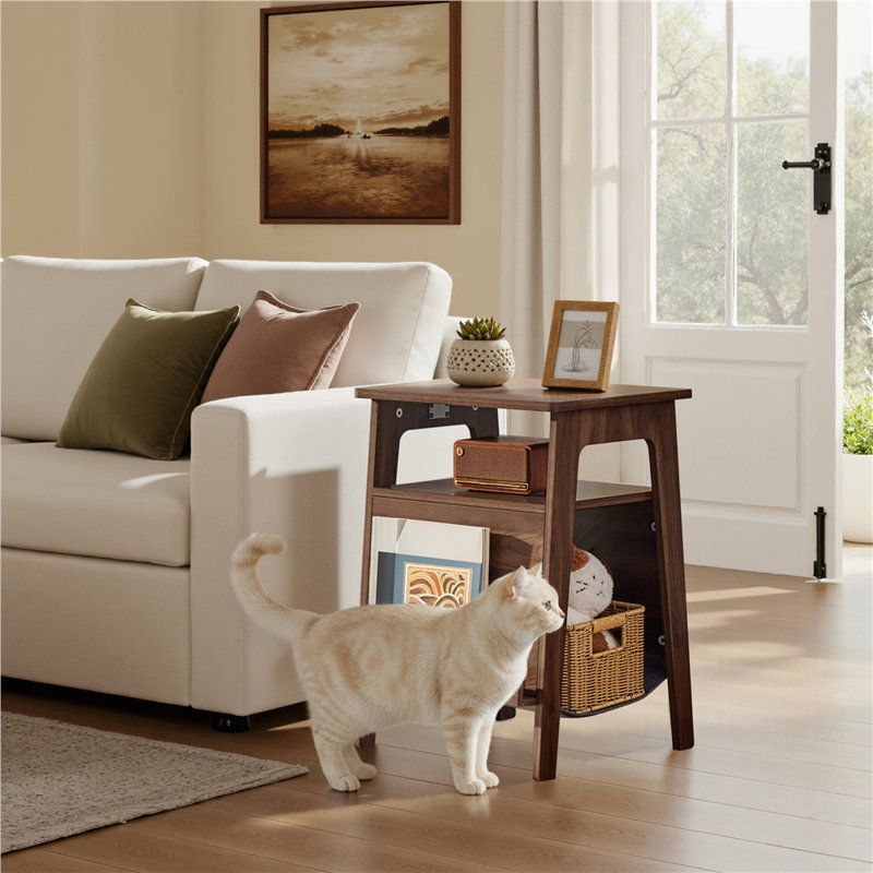 End Table with Cat Bed, Walnut
