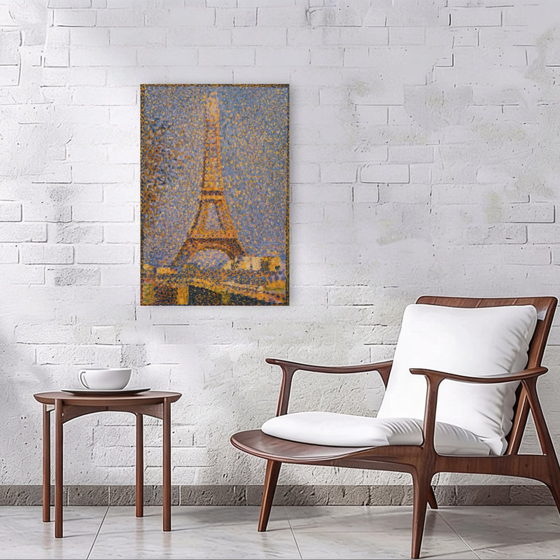 The Eiffel Tower Classic Traditional Contemporary Violet Architecture City Wall Art Print by Georges Seurat - Wrapped Canvas Print