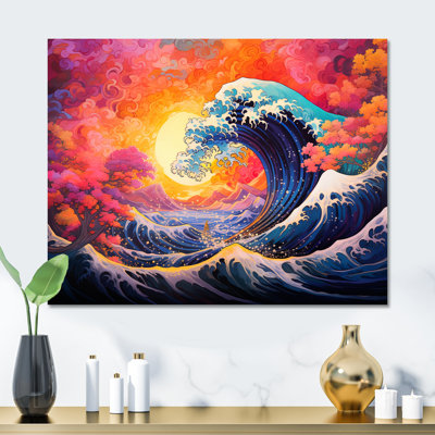 Japanese Sunset Waves Of Kanagawa 4 - Japan Art Metal Wall Art MT136269