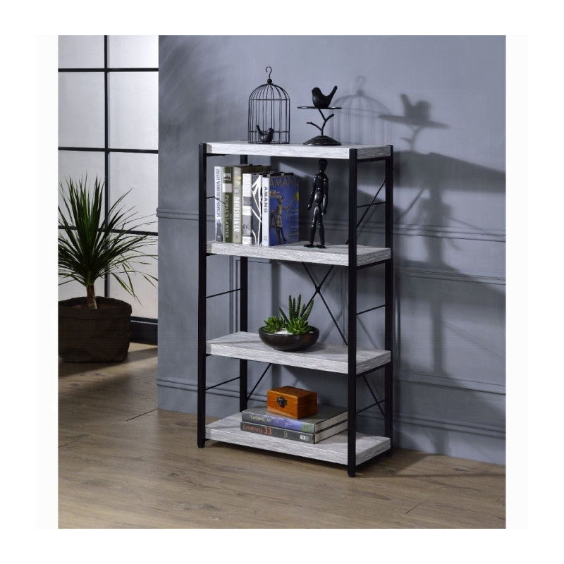 Bibliothèque ACME Bob, blanc antique et noir, Blanc antique / noir, (3 tablettes) H 43 po x l 50,98 po x P 13,97 po