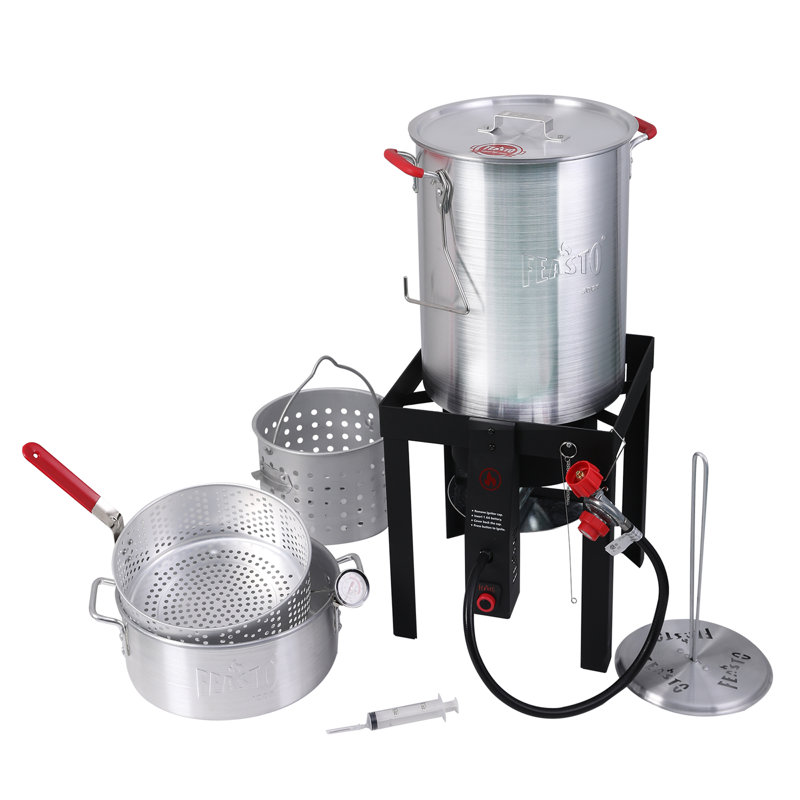 Feasto Outdoor Cooking Series Premium Aluminum Pots 30 Qt. Turkey Fryer And 10 Qt. Fish Fryer Boiler Steamer Set,Auto Ignition
