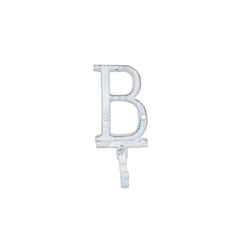 Crochet mural alphabet en fonte lettre b, Blanc délavé