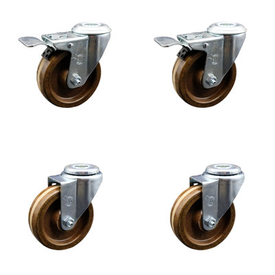 High Temp Phenolic Swivel Bolt Hole Set with 2 Total Lock Brake -  Service Caster, SCC-BHTTL20S414-PHSHT-2-S-2