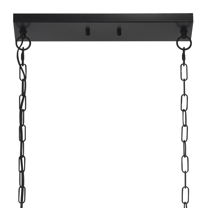 Lustre rectangulaire à 7 lumières à intensité variable Elutheria, Zinc vieilli / noyer vieilli