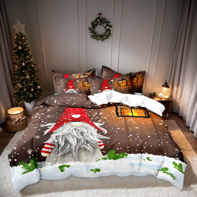 Shenglei Christmas Gnome Microfiber Duvet Cover Set with 2 Pillowcases, Full (Inserts Not Included)