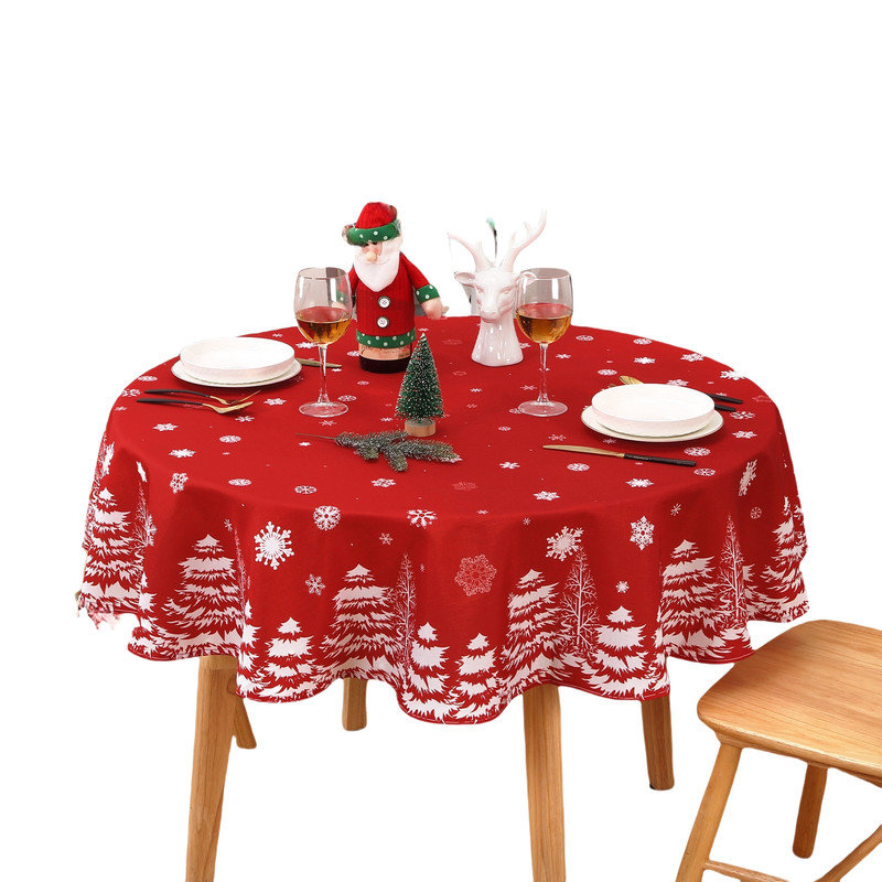 Christmas Table Cloth Fabric Tablecloth with Snowflake Pine Pattern Water Resistant Table Cover