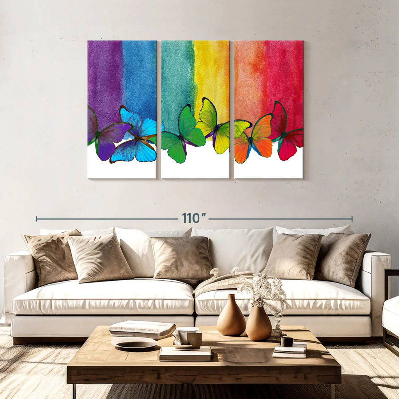 Bande colorée de papillons, H 48 po x l 74 po