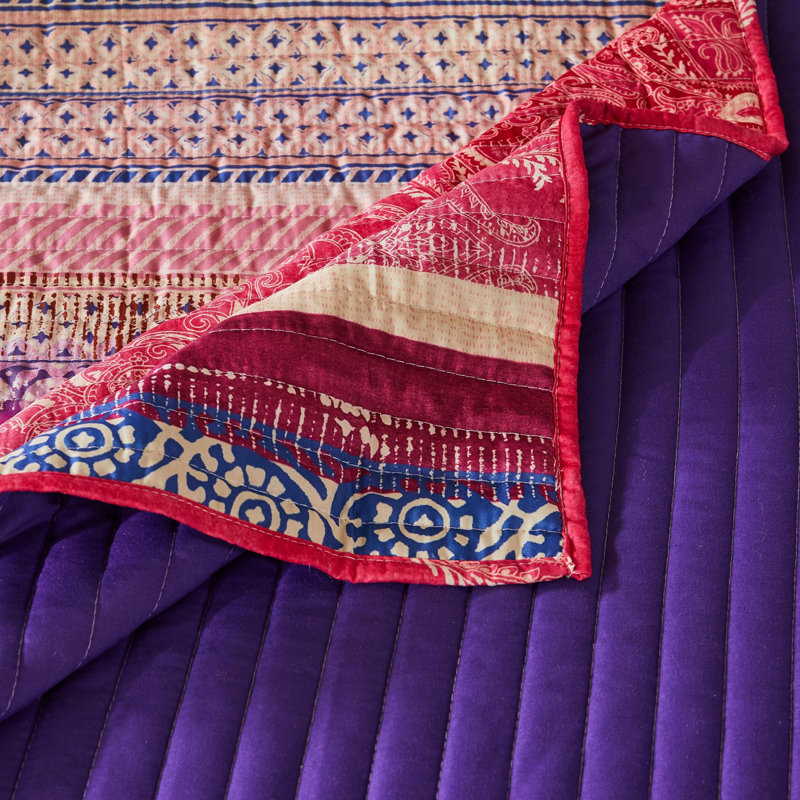 2 Piece Quilt Set, Pink/Purple, Queen Quilt + 2 Standard Shams