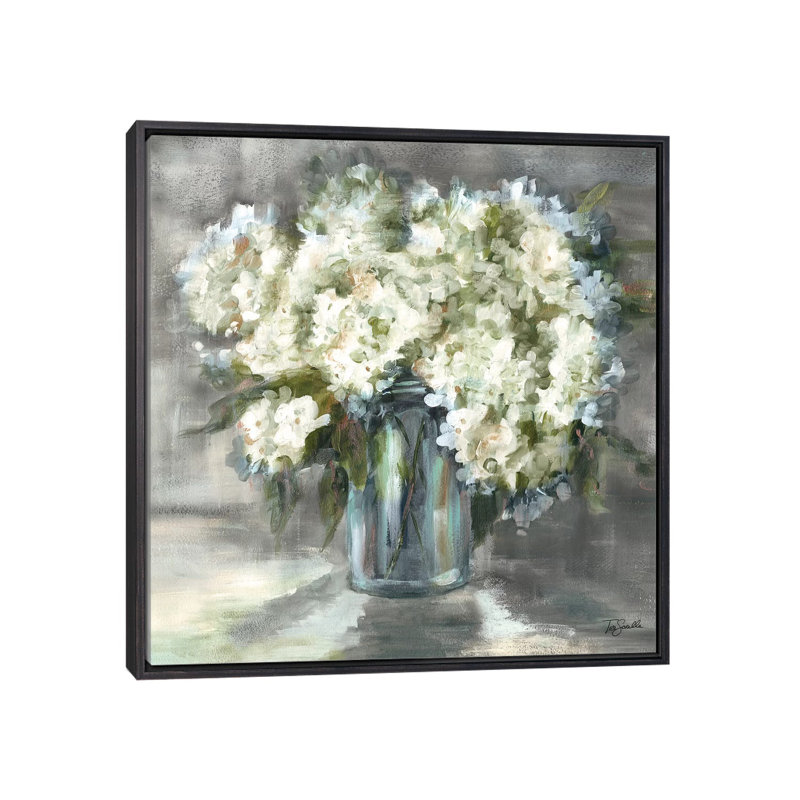 «White and taupe Hydrangeas Sill Life» par Tre Sorelle Studios - reproduction d'art, H 26 po x l 26 po x P 1,5 po