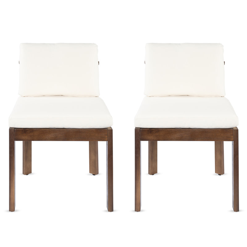 Chaise de salle à manger d'extérieur en bois d'acacia, ensemble de 2 coussins en bois et crème