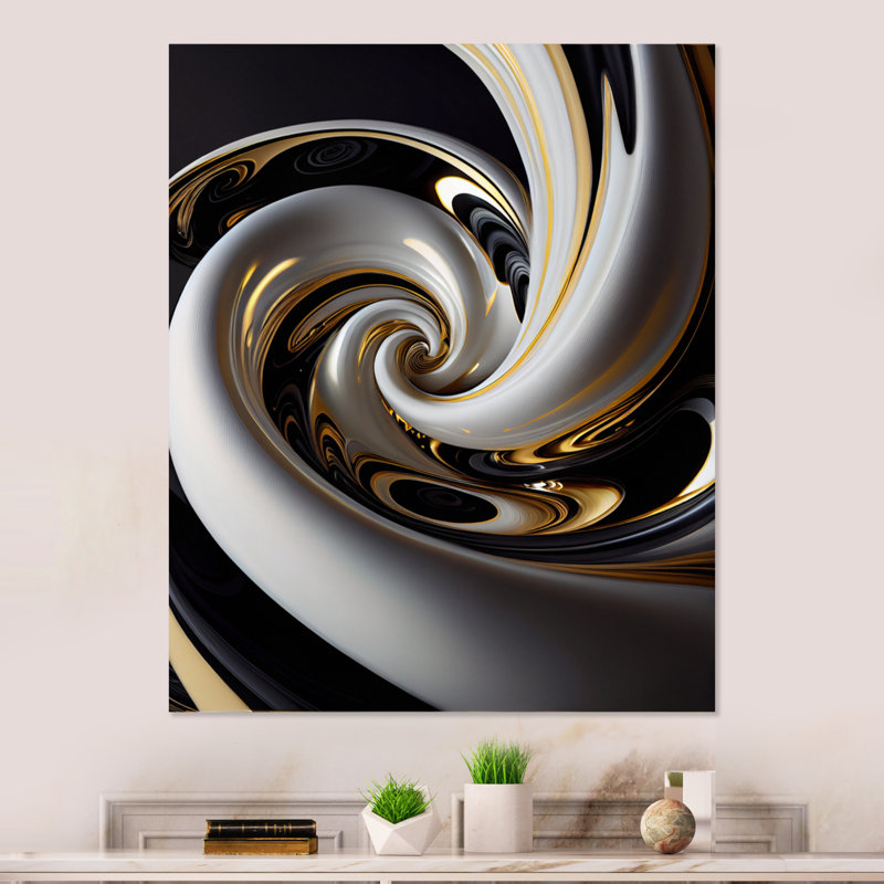 Décoration murale moderne en verre doré doré noir et blanc III, H 20 po x l 12 po