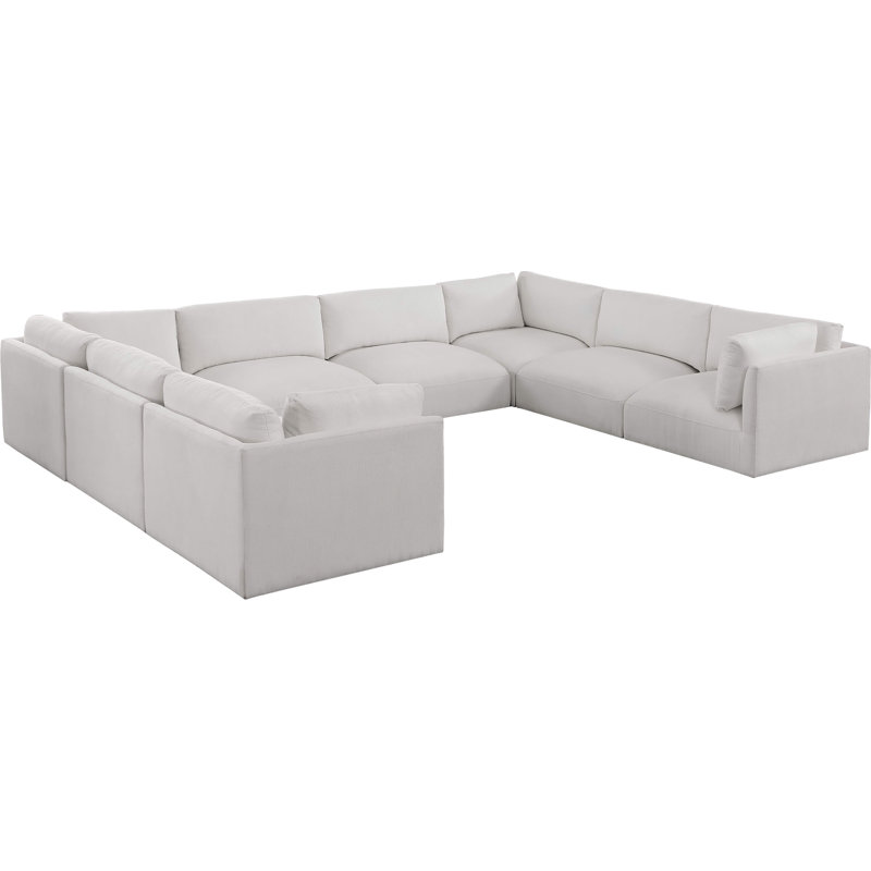 Isioma Upholstered U-Shaped Sectional Reversible, Cream Polyester Fabric