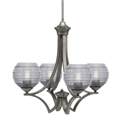 Lustre 4 lumières Zilo avec verre fumé nervuré 6 po Zilo